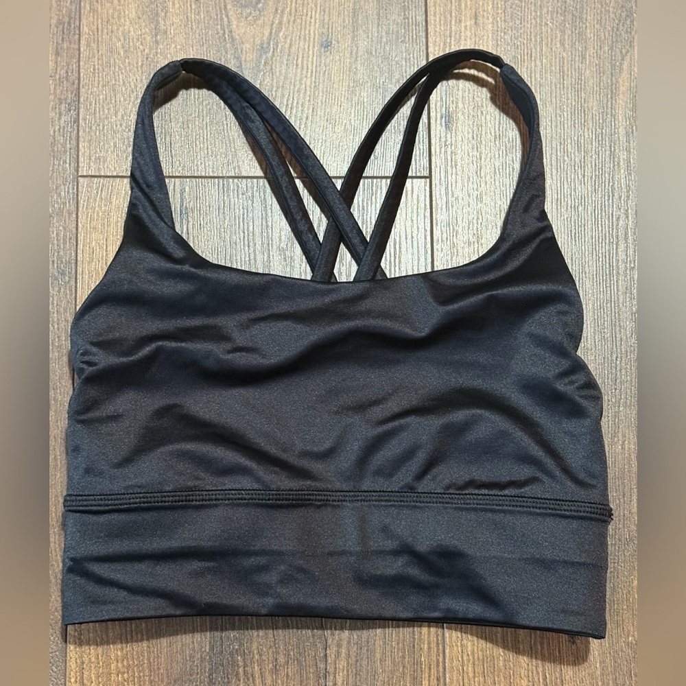 Lululemon Energy Longline Bra Satin Shine Medium Support Size 2 Black No Pads